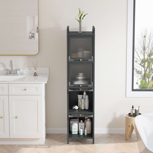 Ebern Designs Modern Glass Door Tall Accent Metal